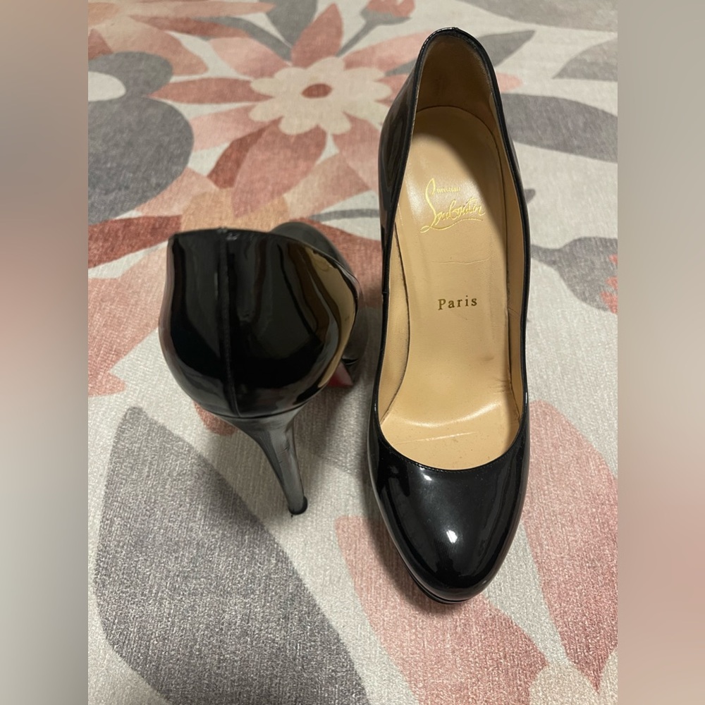 Christian Louboutin Black Patent Leather Round Toe Platform High Heel